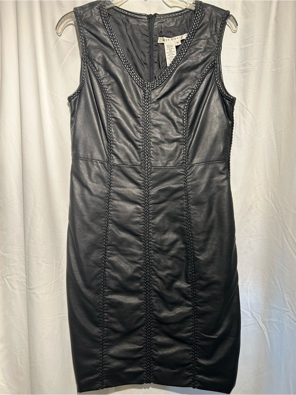 Max Studio black faux leather braided dress size M distressed grunge